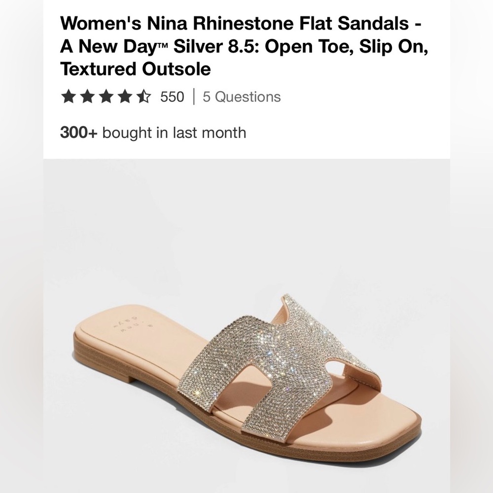 A New Day Glittering Silver Slip-On Sandals